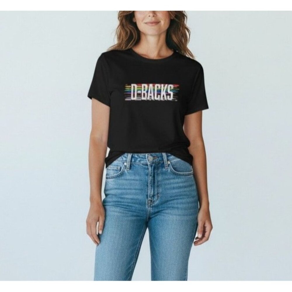 Arizona Diamondbacks Black T-Shirt XL With Rainbow D-Backs Graphic Print Cotton